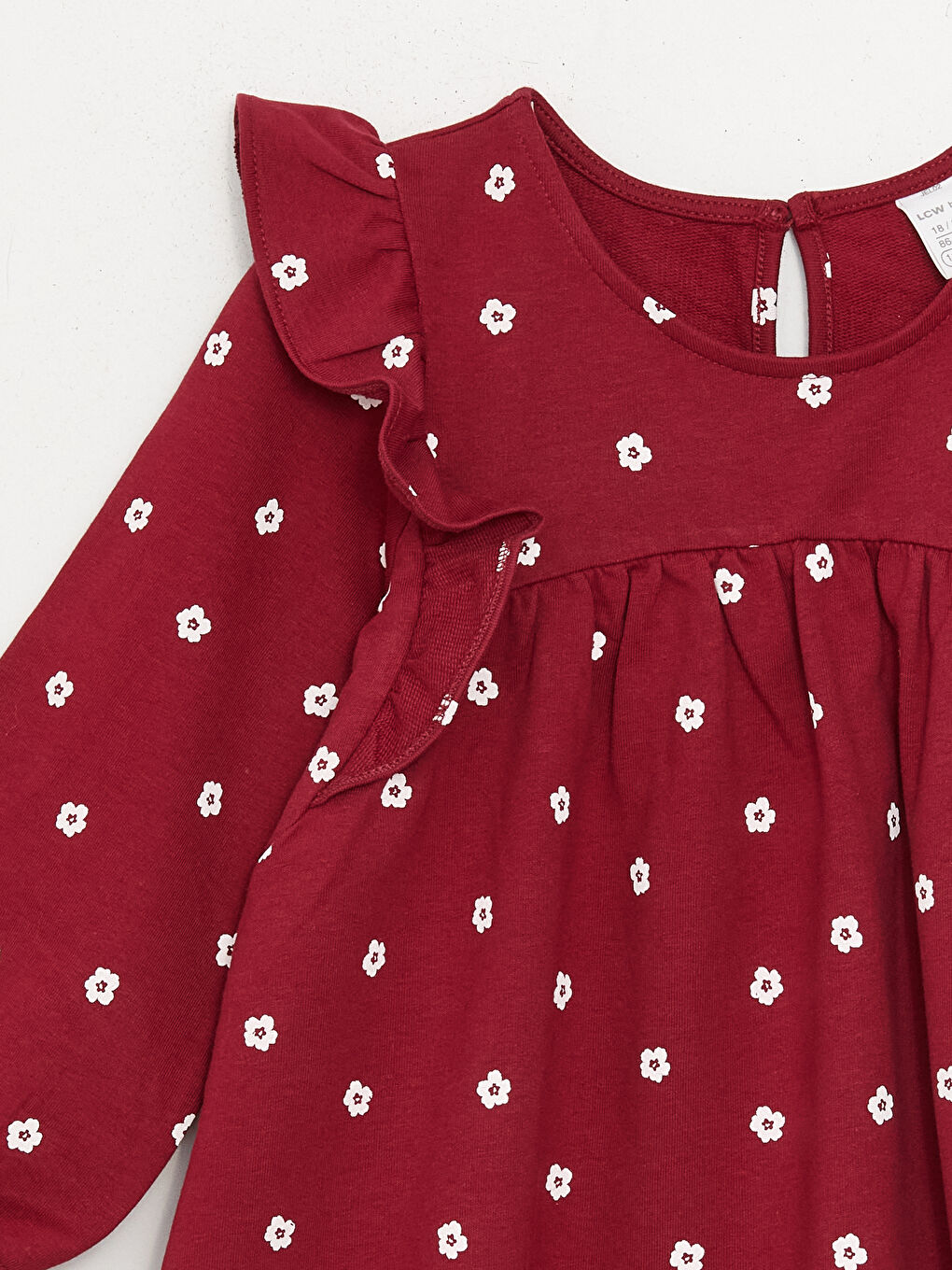 Crew Neck Patterned Baby Girls' Dress-6