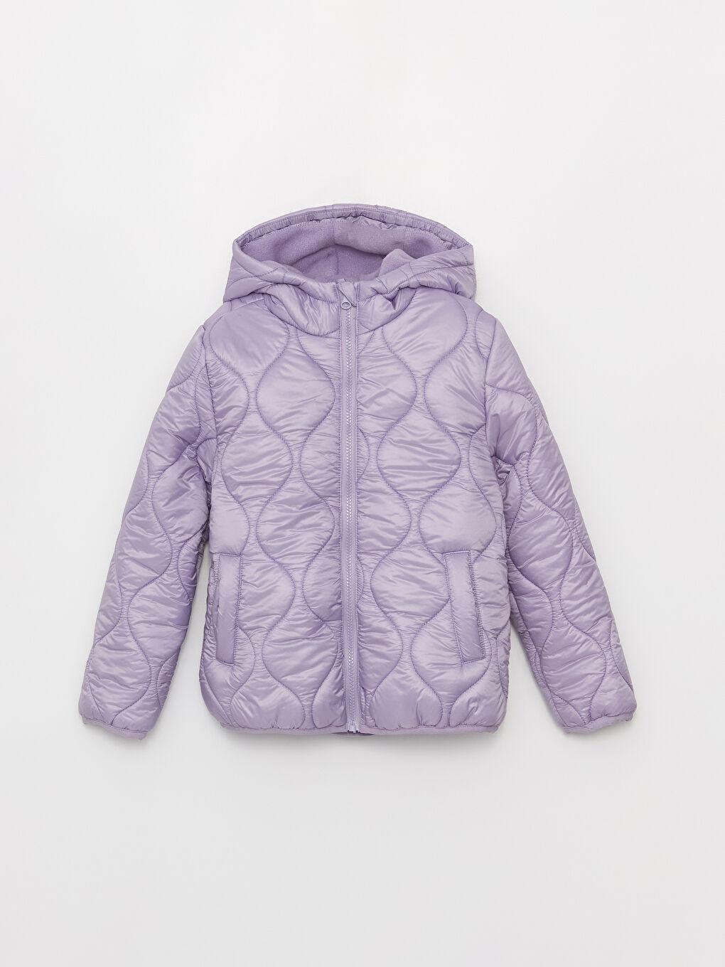 Mor Kapüşonlu Kapitone Kız Çocuk Mont-3