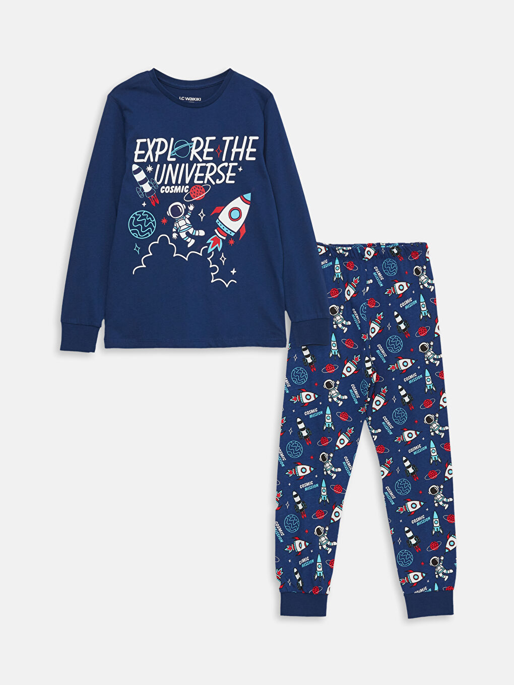 Crew Neck Printed Long Sleeve Boys' Pyjama Set