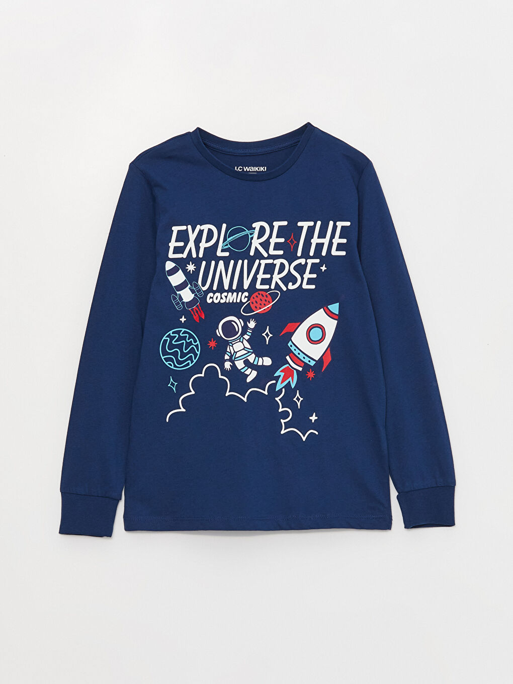 Crew Neck Printed Long Sleeve Boys' Pyjama Set-1