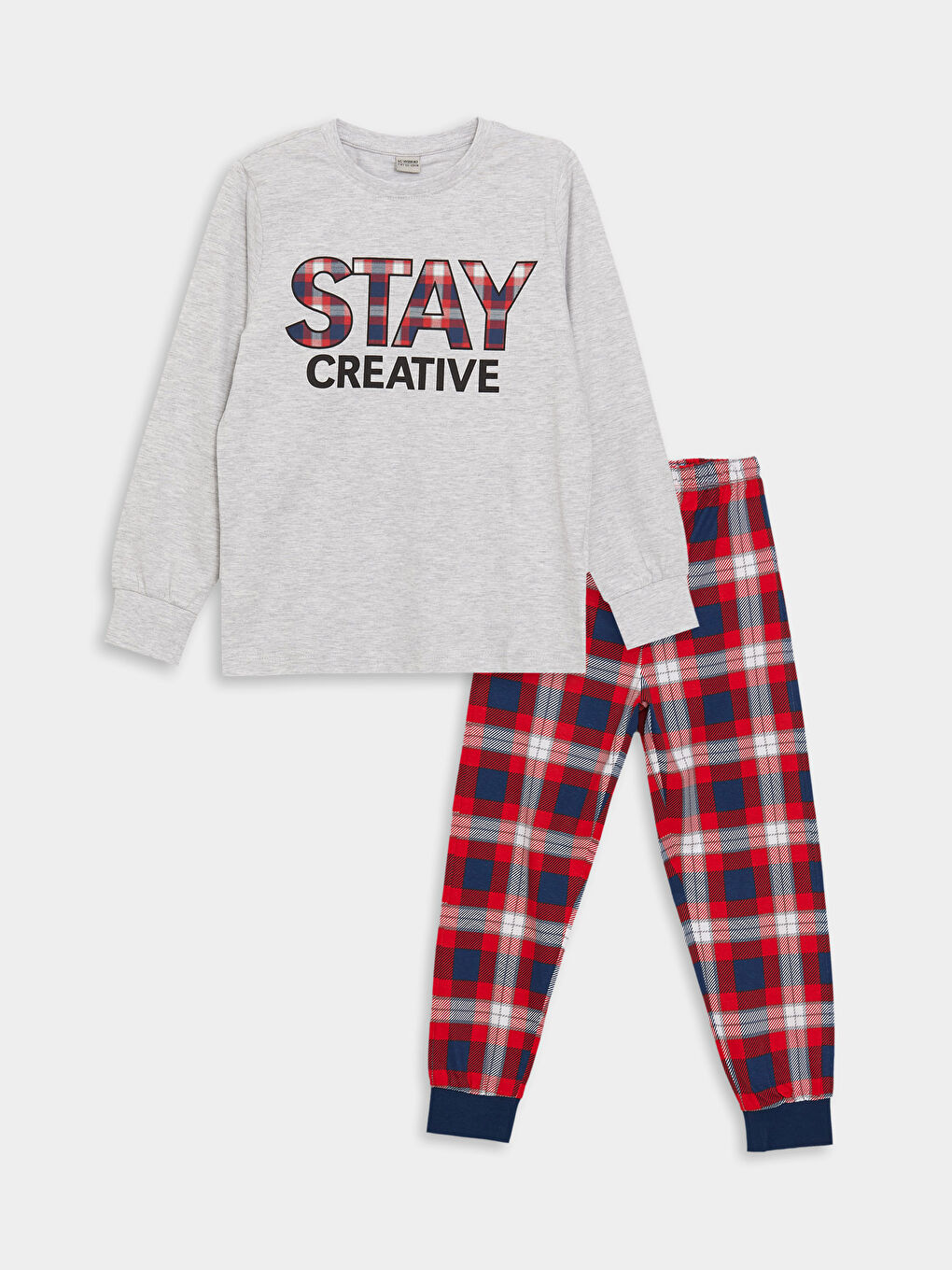 Crew Neck Plaid Long Sleeve Boys' Pyjama Set