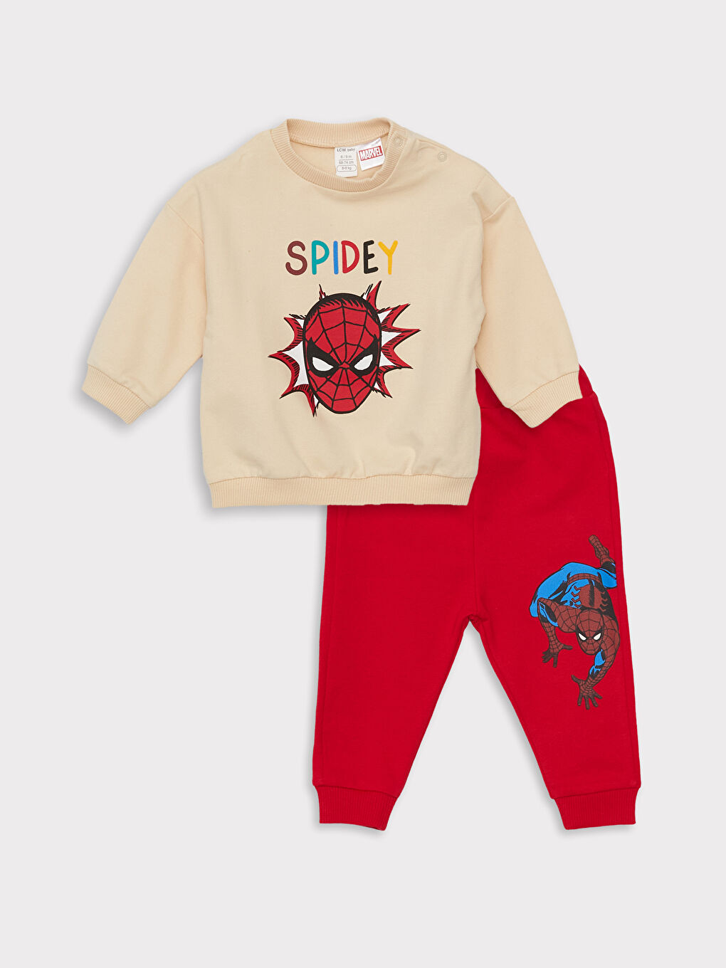 LCW baby Bej Bisiklet Yaka Uzun Kollu Spiderman Baskılı Erkek Bebek 2'li Takım