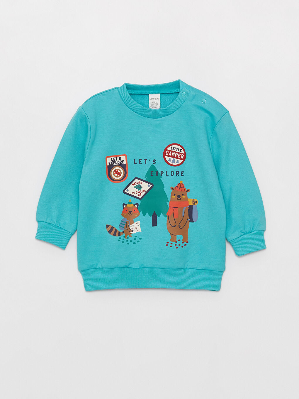 LCW baby Turkuaz Bisiklet Yaka Uzun Baskılı Erkek Bebek Sweatshirt ve Pantolon 2'li Takım - 1