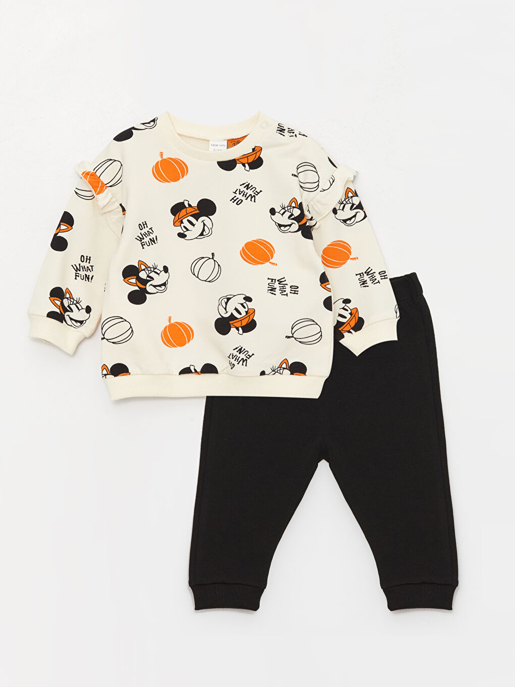 LCW baby Krem Baskılı Kız Bebek Minnie Mouse Baskılı Sweatshirt ve Eşofman Alt 2'li