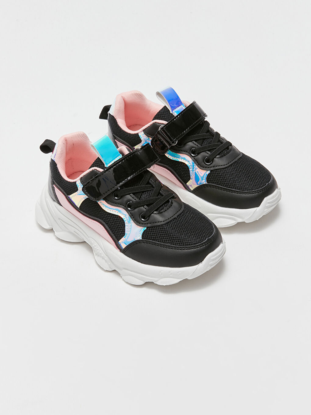 Girls' Active Sneakers with Thick Sole, Velcro and Lace-Up