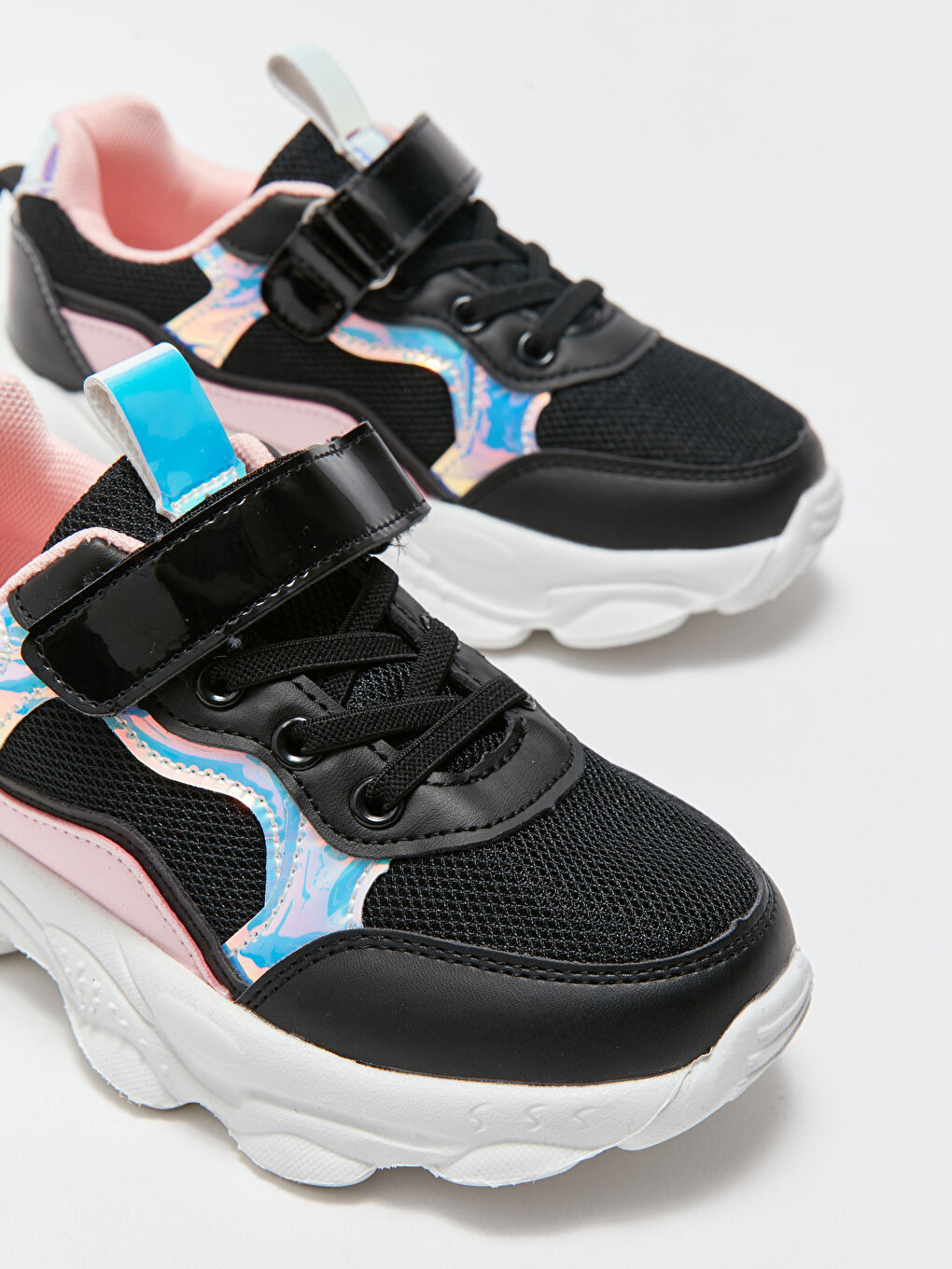 Girls' Active Sneakers with Thick Sole, Velcro and Lace-Up-2