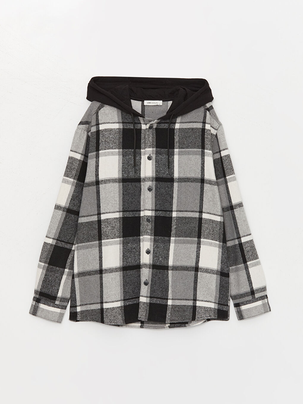 چاکەتی کڵاودار فڵانێلی ئاسایی قۆڵ درێژ چوارخانە بۆ پیاوان-5