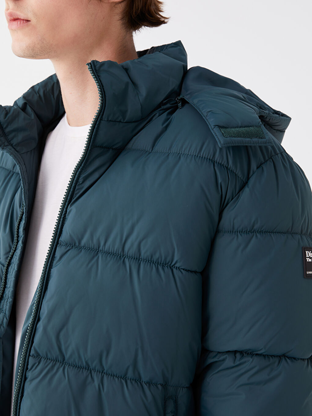 Petrol Standart Kalıp Kapüşonlu Erkek Şişme Mont-3