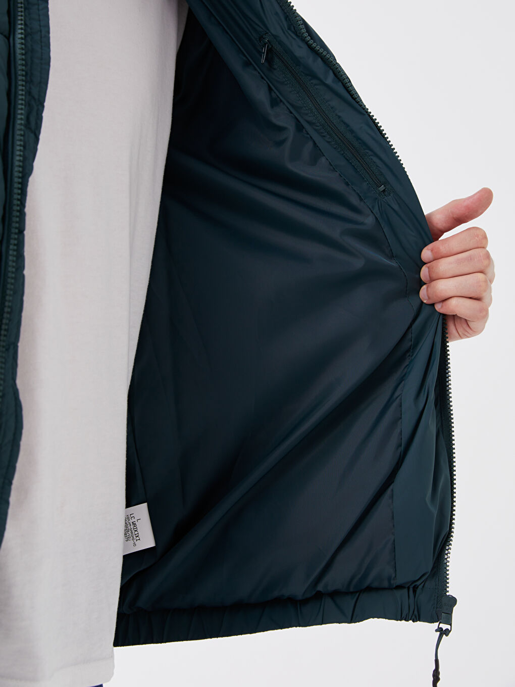 Petrol Standart Kalıp Kapüşonlu Erkek Şişme Mont-4