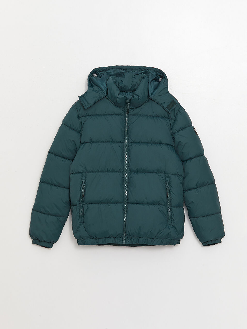 Petrol Standart Kalıp Kapüşonlu Erkek Şişme Mont-6