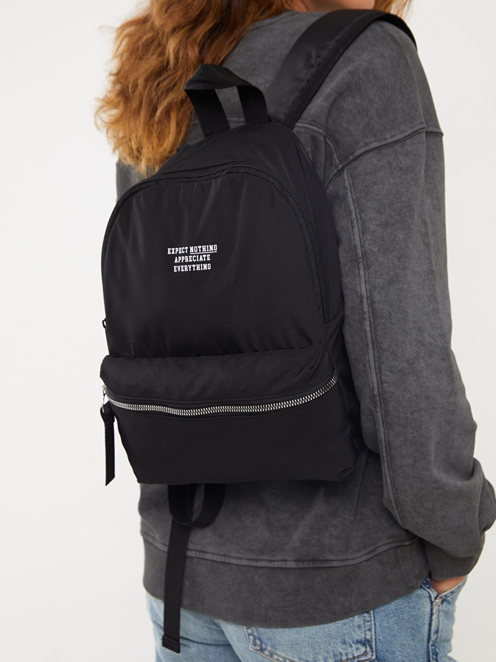 Siyah Paraşüt Kumaş Kadın Sırt Çantası-2