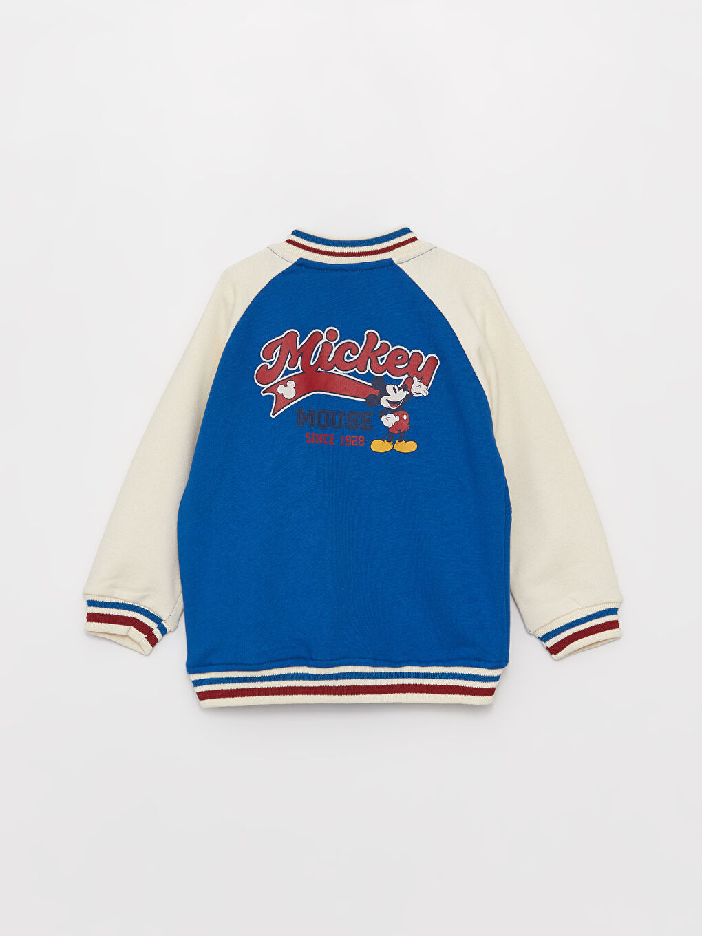 Mavi Kolej Yaka Mickey Mouse Baskılı Erkek Bebek Bomber Ceket-1