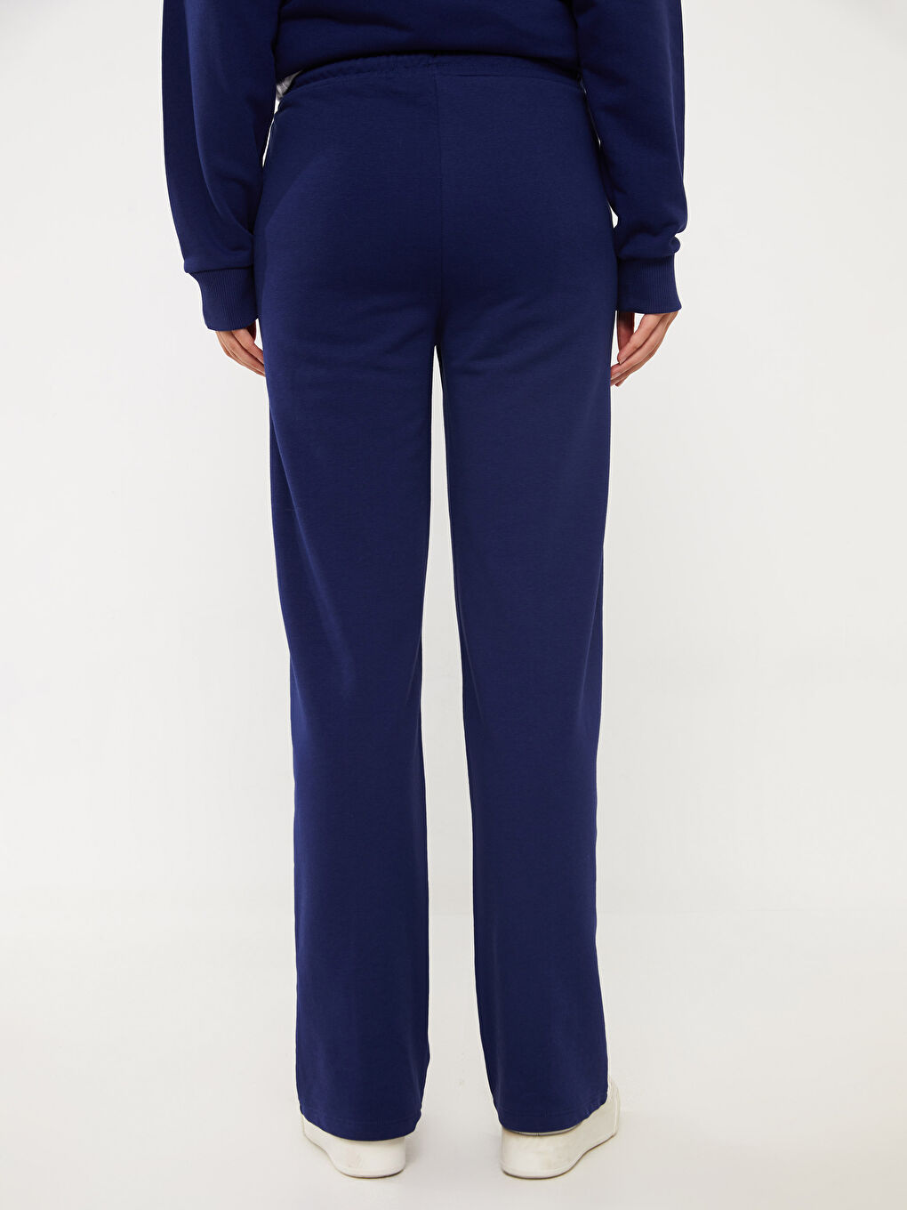 Lacivert Beli Lastikli Düz Geniş Paça Kadın Eşofman Altı-4