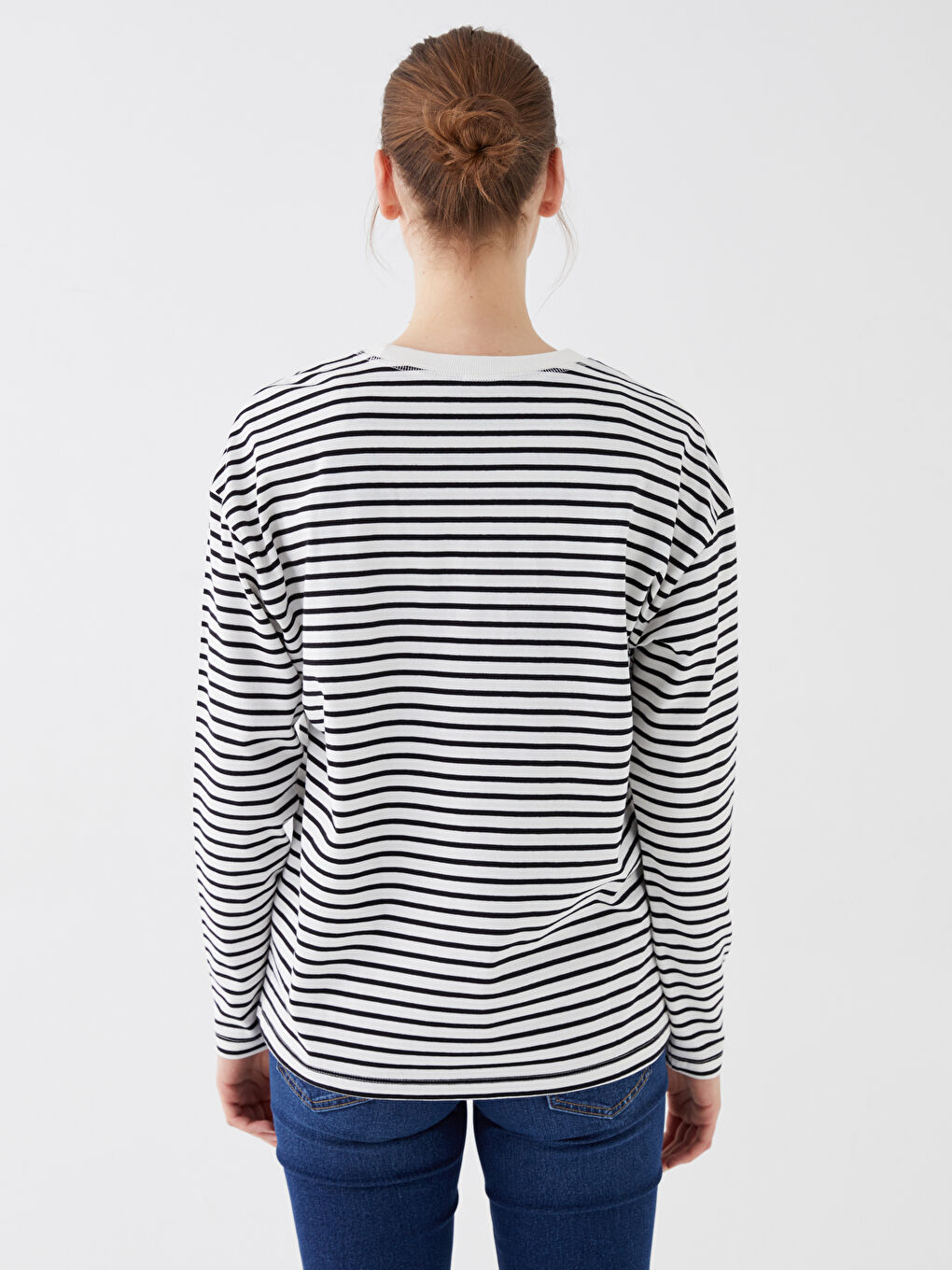 Crew Neck Striped Long Sleeve Women's Sweatshirt -W36501Z8-LEG