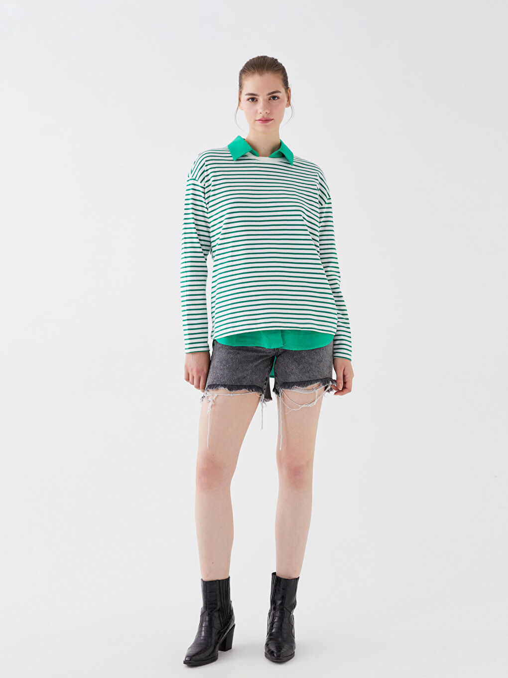 LCW Vision Crew Neck Striped Long Sleeve Women's Sweatshirt -W36501Z8-LFT