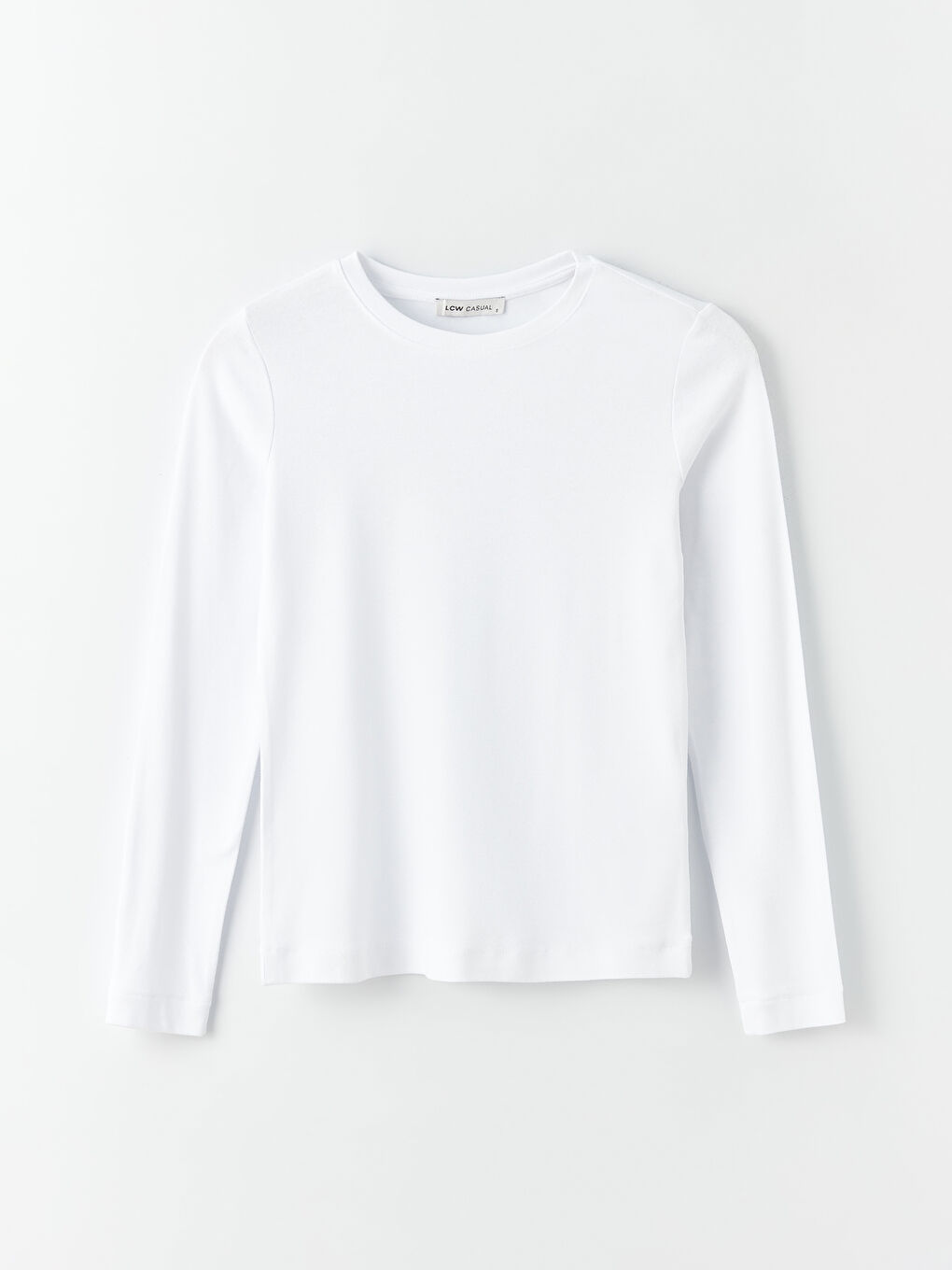 Beyaz Bisiklet Yaka Düz Uzun Kollu Kadın Tişört-5