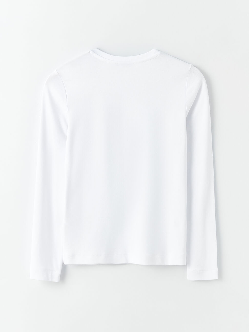 Beyaz Bisiklet Yaka Düz Uzun Kollu Kadın Tişört-6