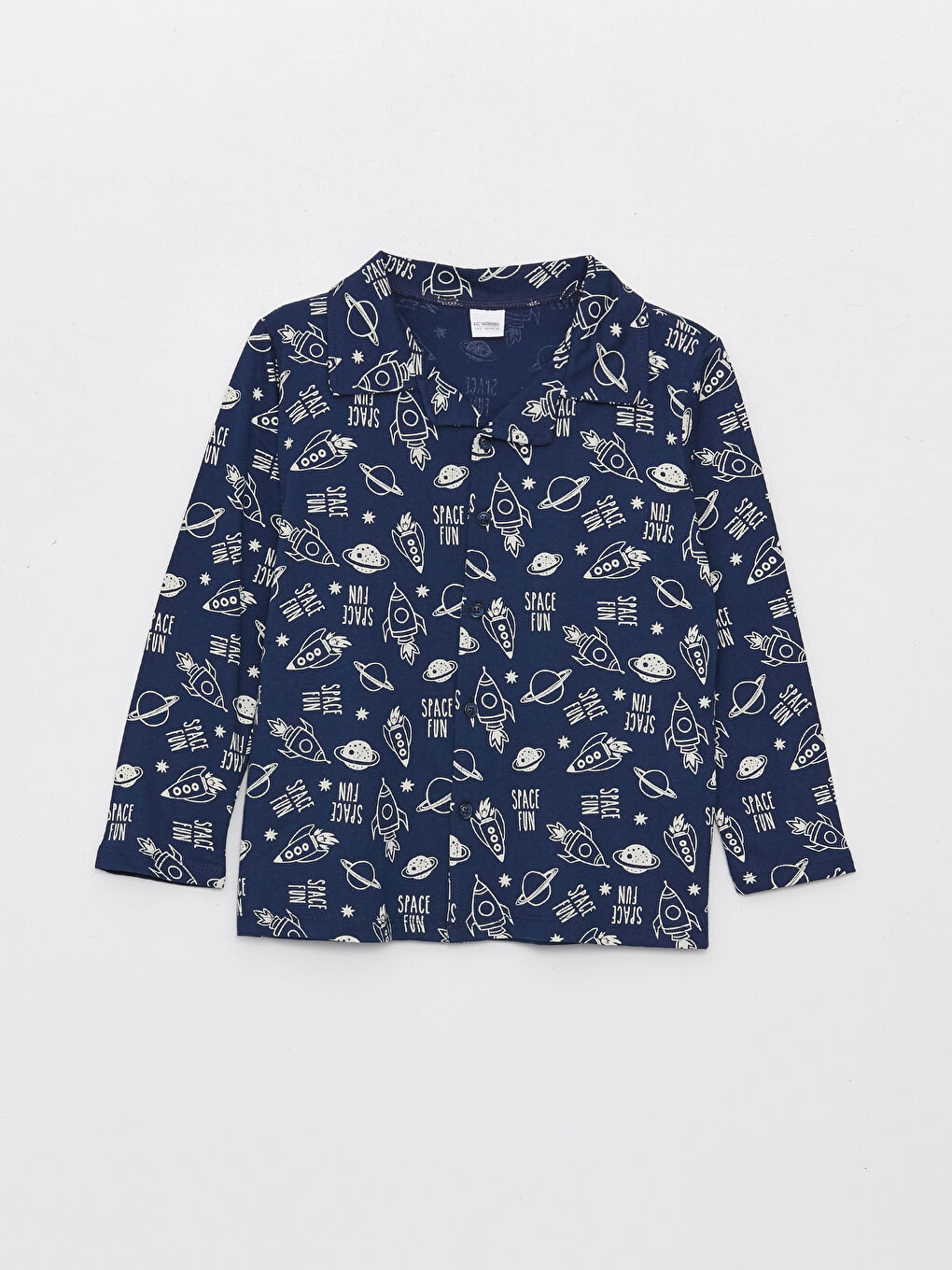 Lacivert Gömlek Yaka Desenli Uzun Kollu Erkek Çocuk Pijama Takımı-1