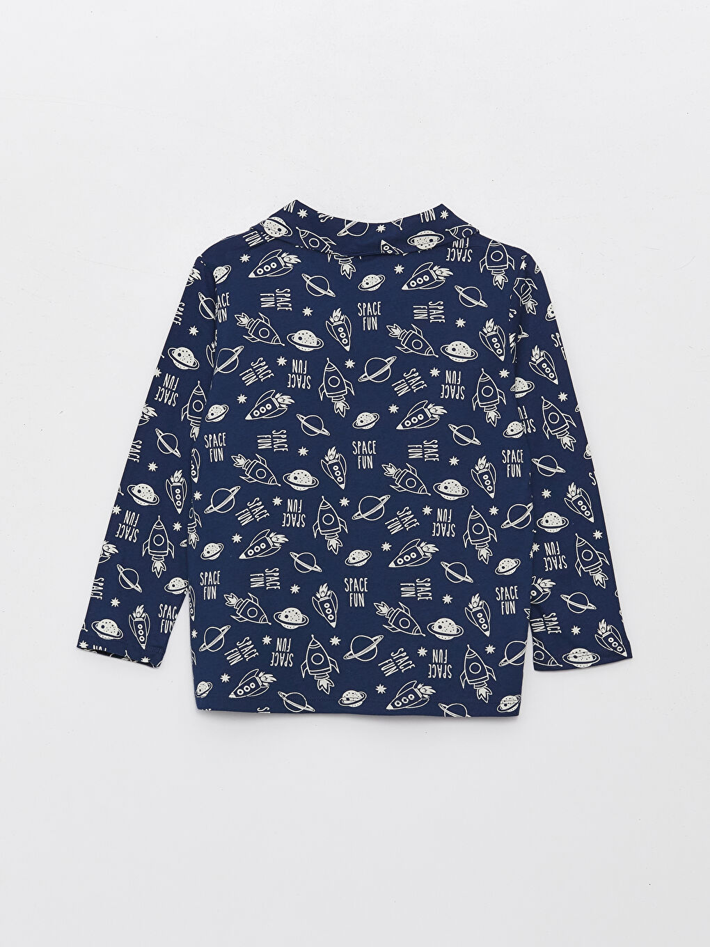 Lacivert Gömlek Yaka Desenli Uzun Kollu Erkek Çocuk Pijama Takımı-2