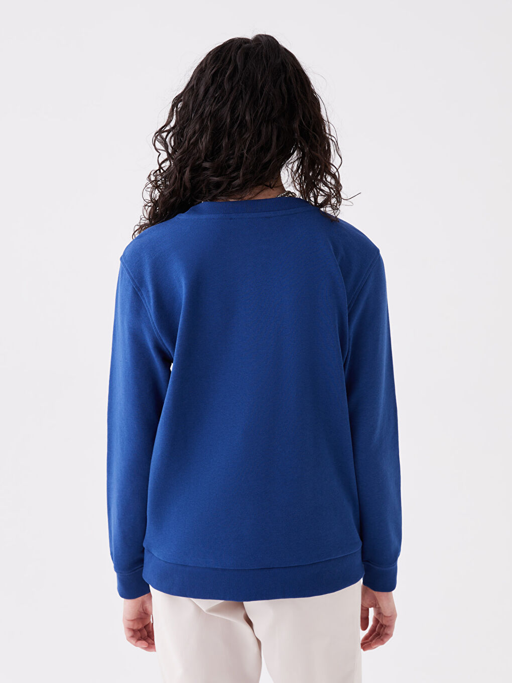 Lacivert Bisiklet Yaka Baskılı Uzun Kollu Kadın Sweatshirt-4