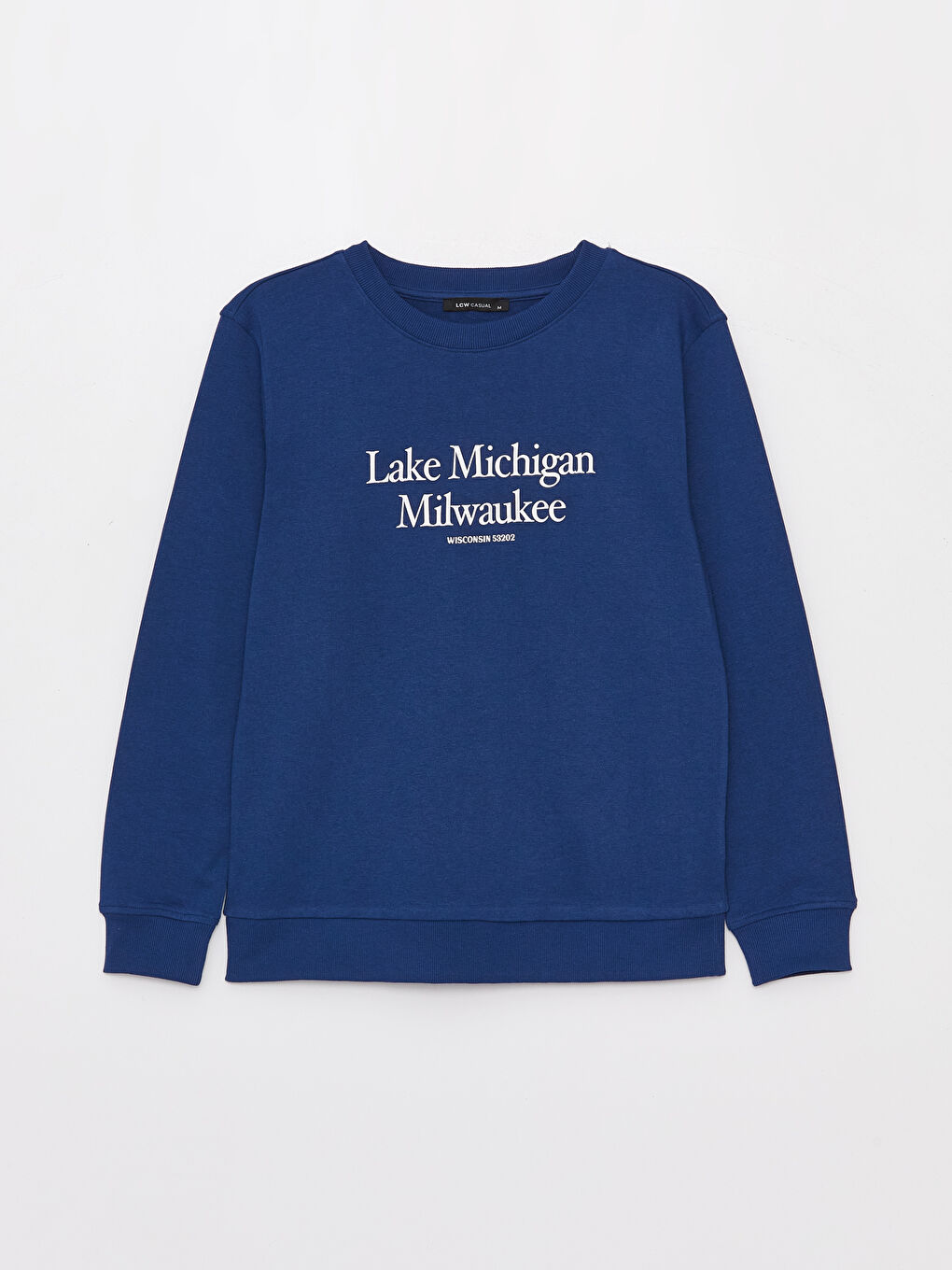 Lacivert Bisiklet Yaka Baskılı Uzun Kollu Kadın Sweatshirt-5