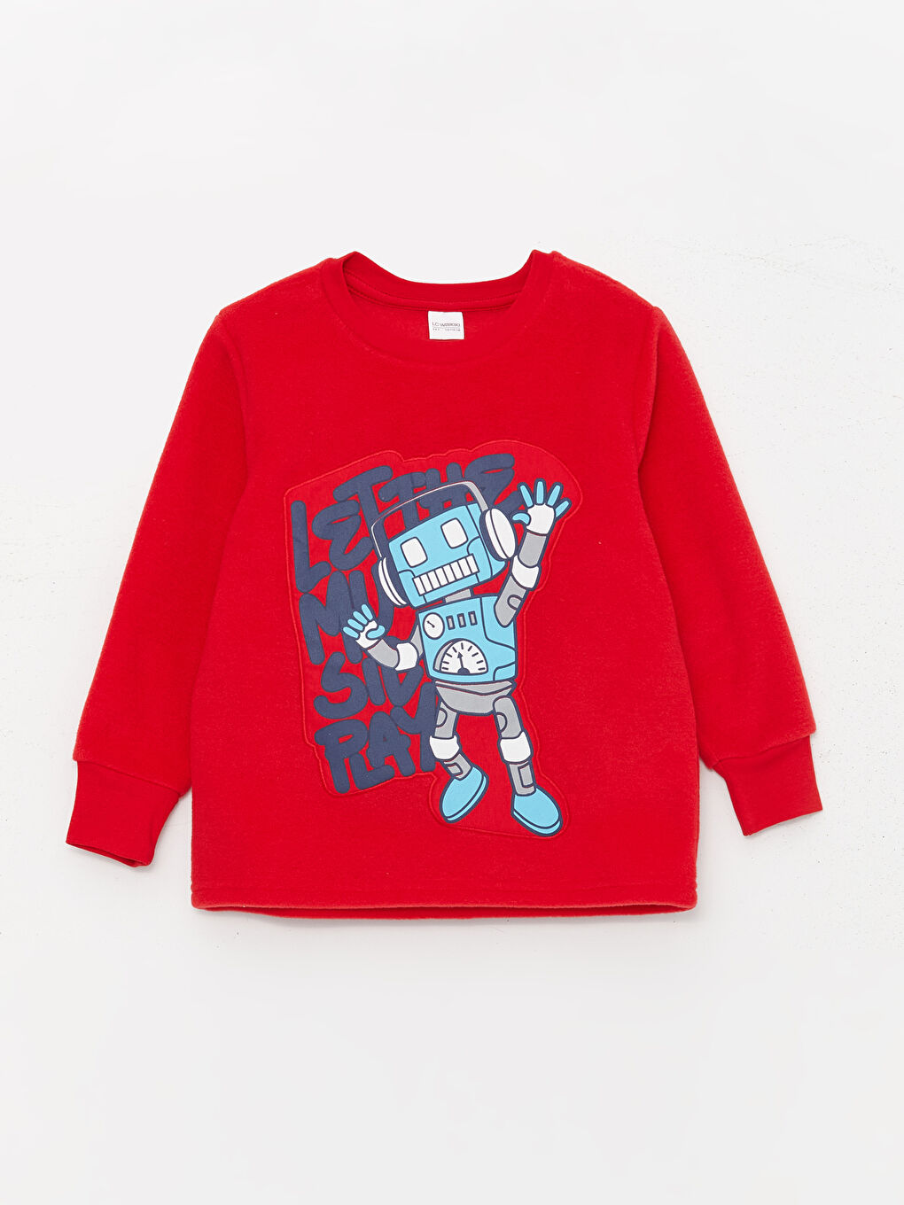 Kırmızı Bisiklet Yaka Nakışlı Uzun Kollu Polar Erkek Çocuk Pijama Takımı-1