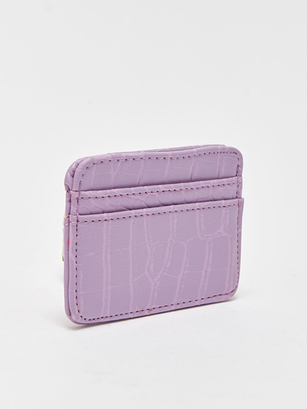 Mor Deri Görünümlü Kroko Desenli Kadın Kartlık-1