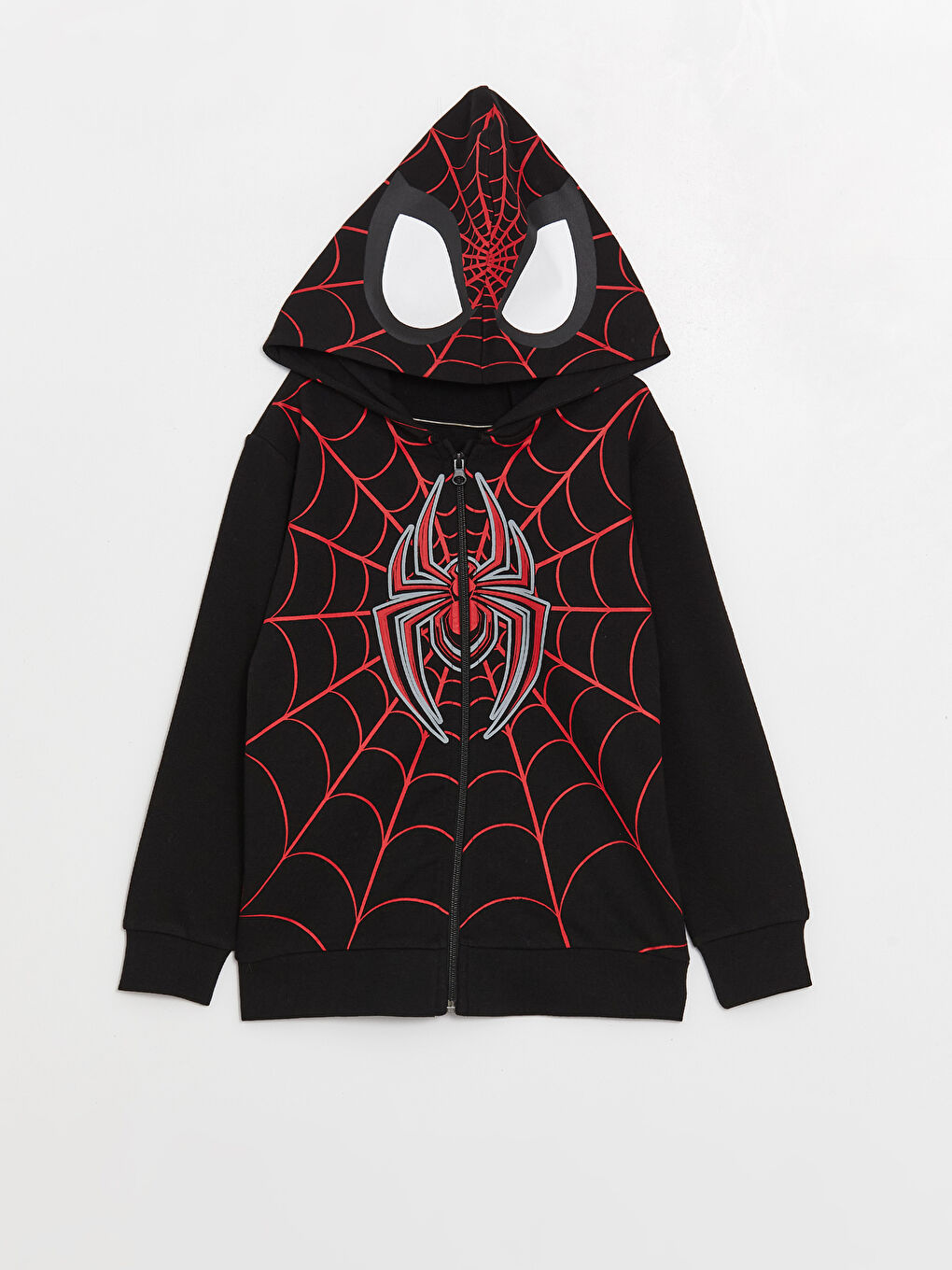 LCW Kids Siyah Kapüşonlu Spiderman Baskılı Uzun Kollu Erkek Çocuk Fermuarlı Sweatshirt