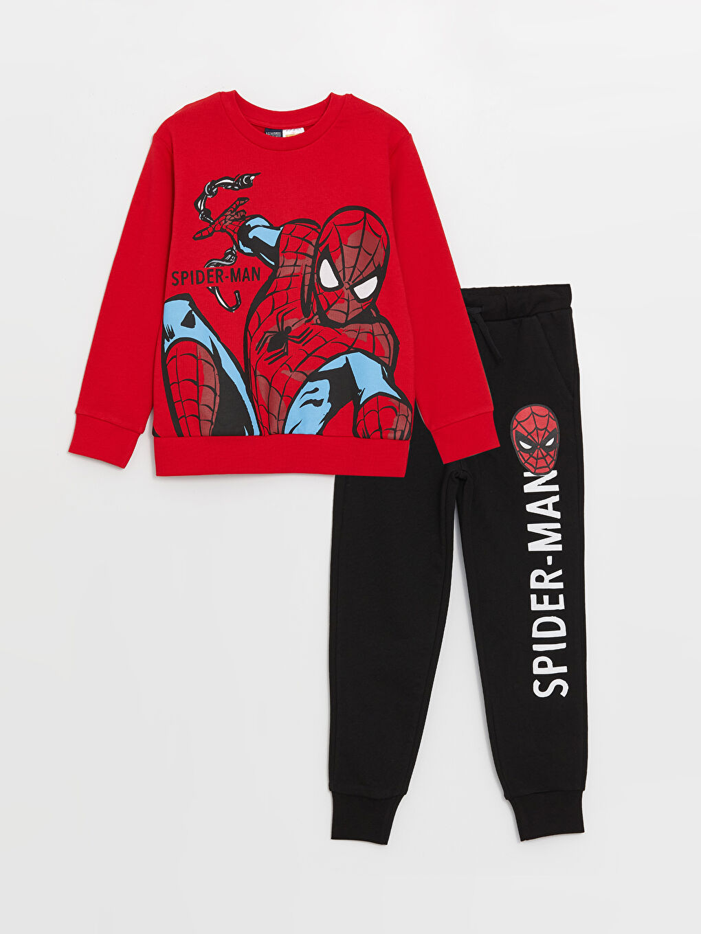 Kırmızı Bisiklet Yaka Spider-Man Baskılı Uzun Kollu Erkek Çocuk Sweatshirt ve Eşofman Altı