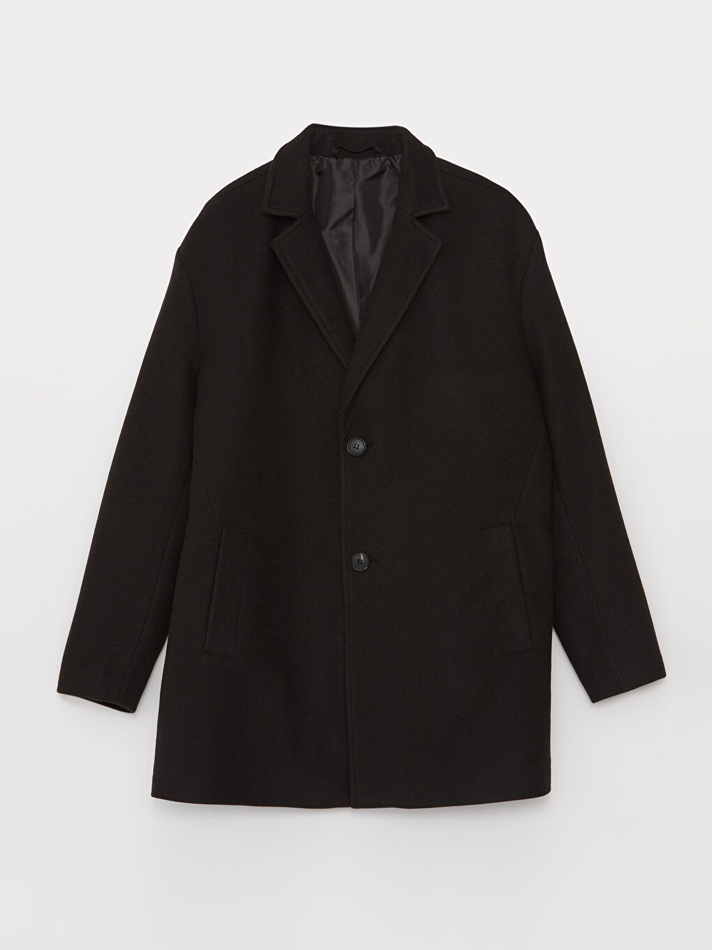 Siyah Standart Kalıp Ceket Yaka Erkek Kaşe Kaban-7