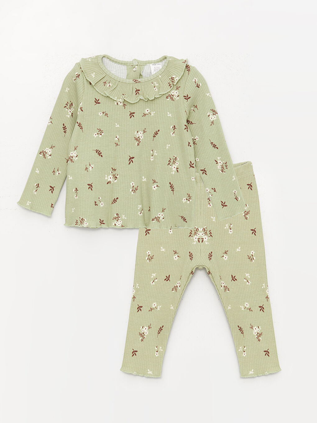 Yeşil Bisiklet Yaka Uzun Kollu Kız Bebek Tişört ve Tayt 2'li Takım