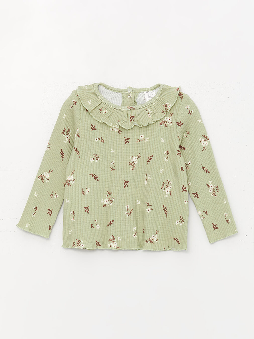 Yeşil Bisiklet Yaka Uzun Kollu Kız Bebek Tişört ve Tayt 2'li Takım-1