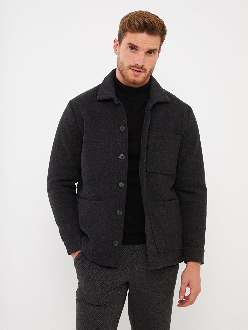 Antrasit Rahat Kalıp Gömlek Yaka Erkek Mont