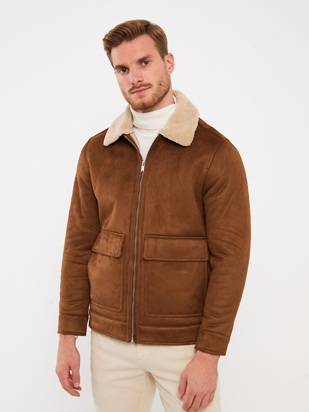 Standard Pattern Shirt Collar Men's Suede Coat