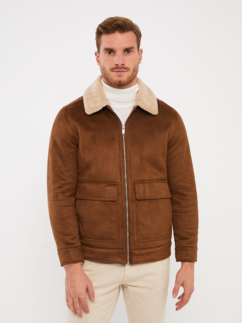 Standard Pattern Shirt Collar Men's Suede Coat-1