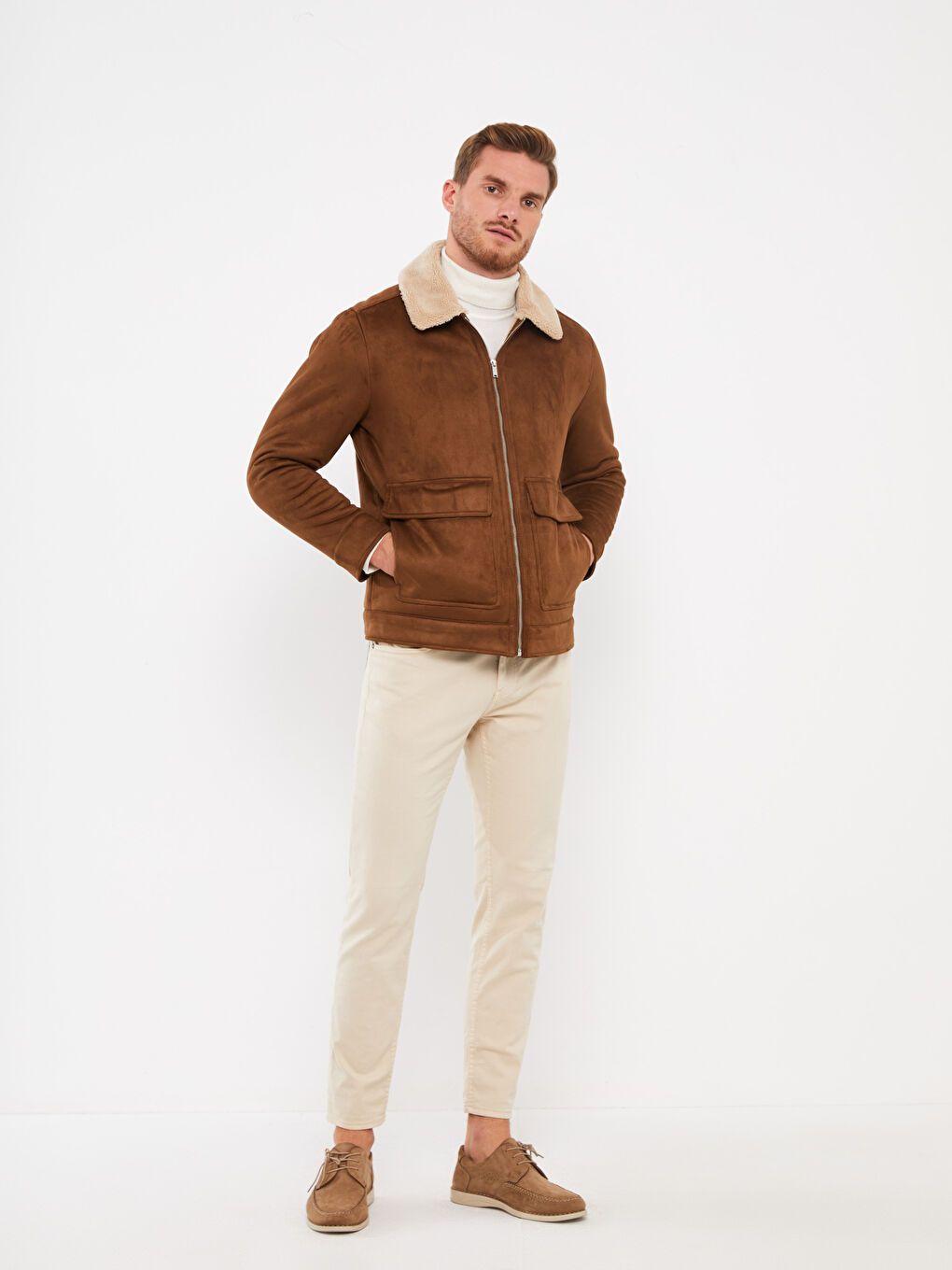 Standard Pattern Shirt Collar Men's Suede Coat-2