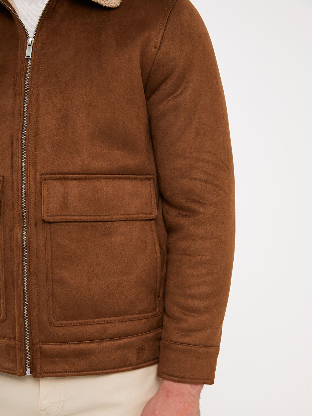 Standard Pattern Shirt Collar Men's Suede Coat-3