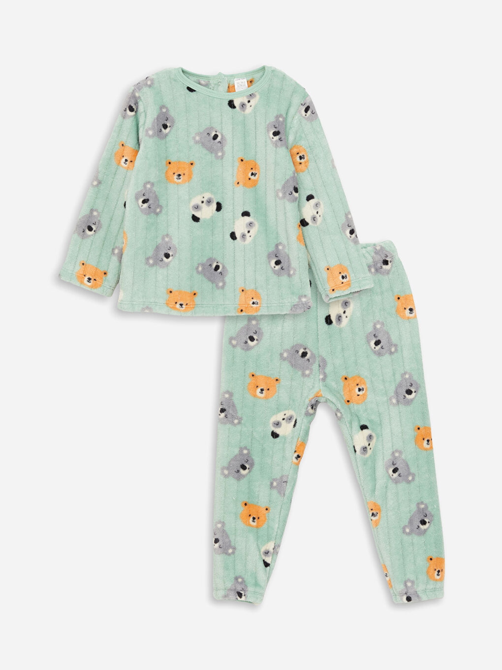 LCW baby Yeşil Bisiklet Yaka Uzun Kollu Desenli Erkek Bebek Pijama Takımı