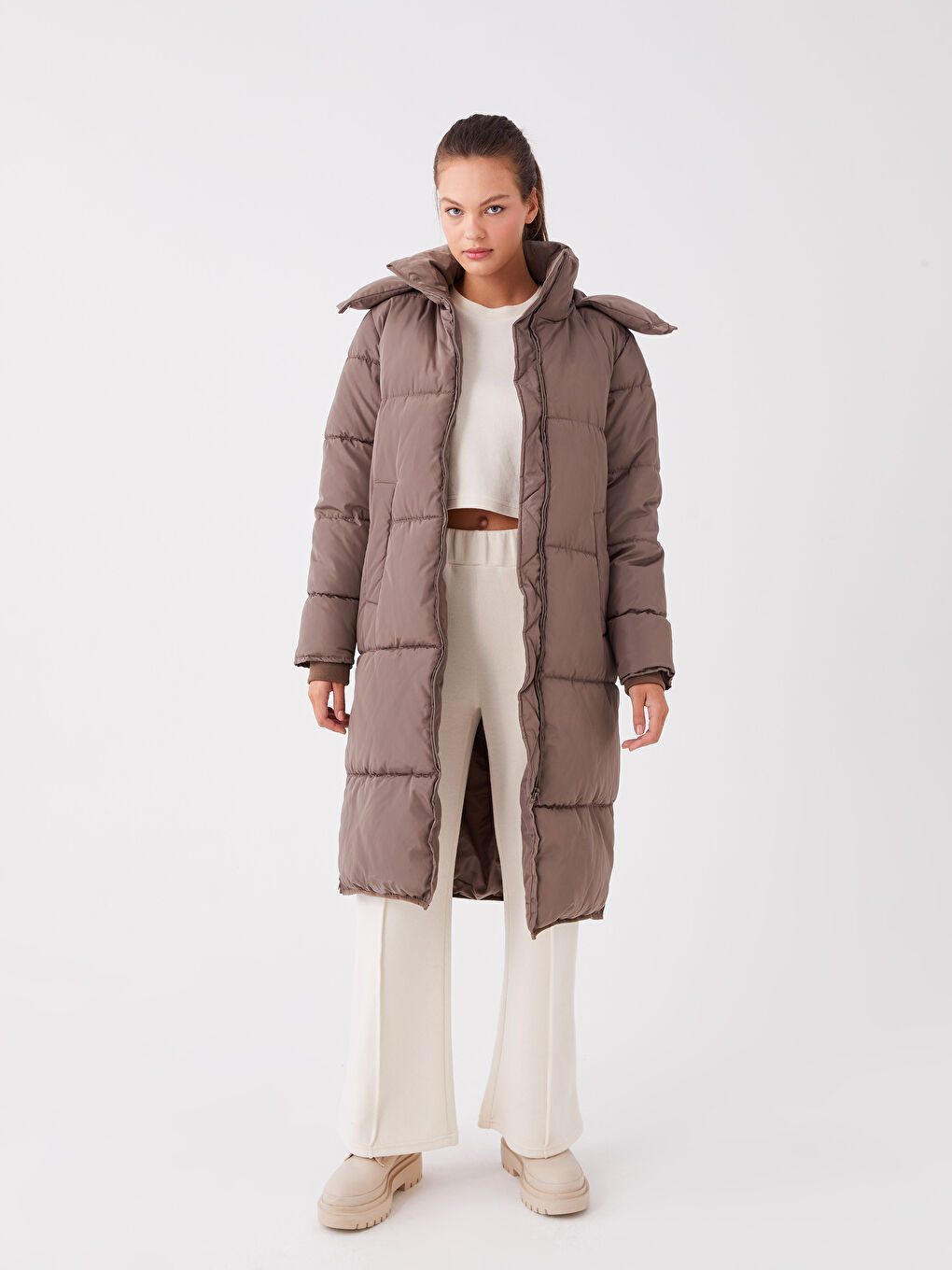 ქალებისთვის კაპიუშონიანი უბრალო დუტის ქურთუკი-2