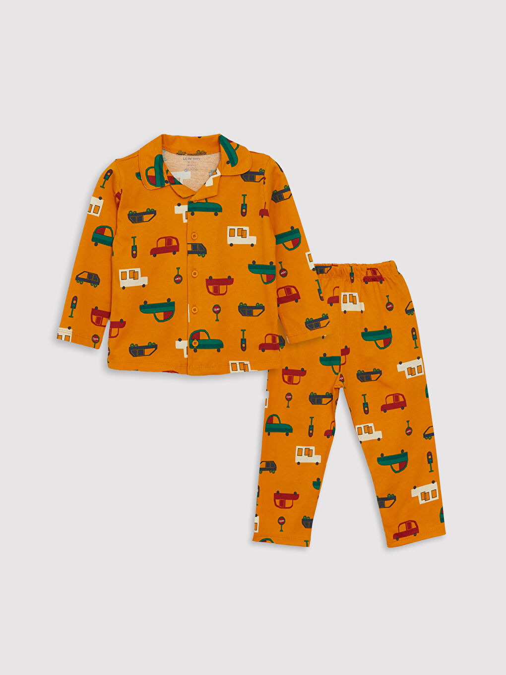 LCW baby Mat Sarı Baskılı Polo Yaka Erkek Bebek Pijama Takımı