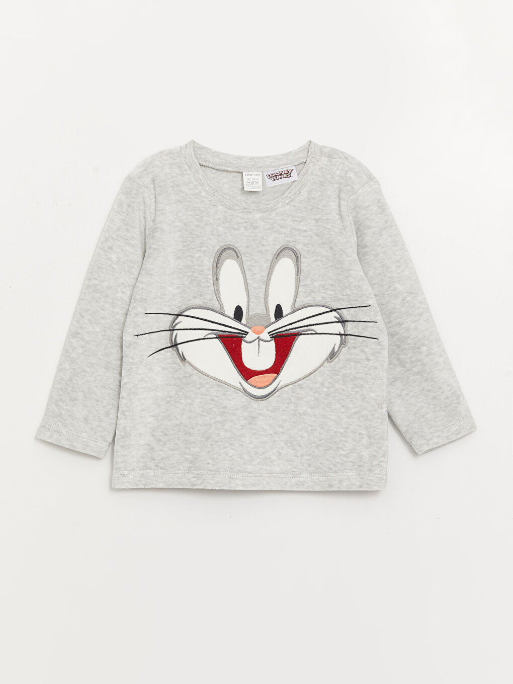 LCW baby Beyaz Bisiklet Yaka Uzun Kollu Bugs Bunny Nakışlı Kadife Erkek Bebek Pijama Takımı - 1