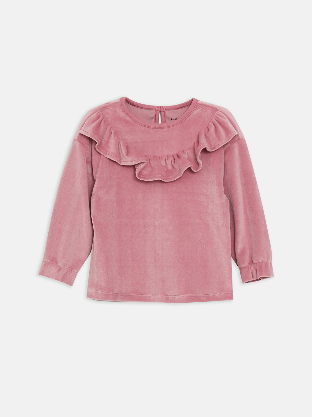 Pembe Bisiklet Yaka Uzun Kollu Kız Bebek Kadife Pijama Takımı-1