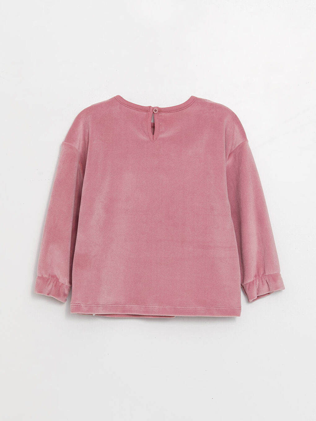 Pembe Bisiklet Yaka Uzun Kollu Kız Bebek Kadife Pijama Takımı-2