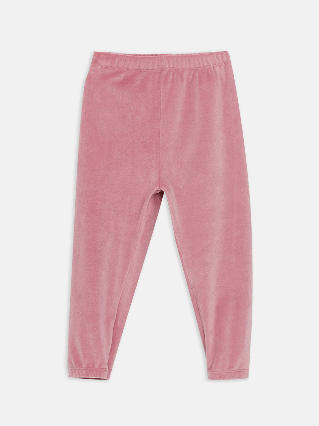 Pembe Bisiklet Yaka Uzun Kollu Kız Bebek Kadife Pijama Takımı-3