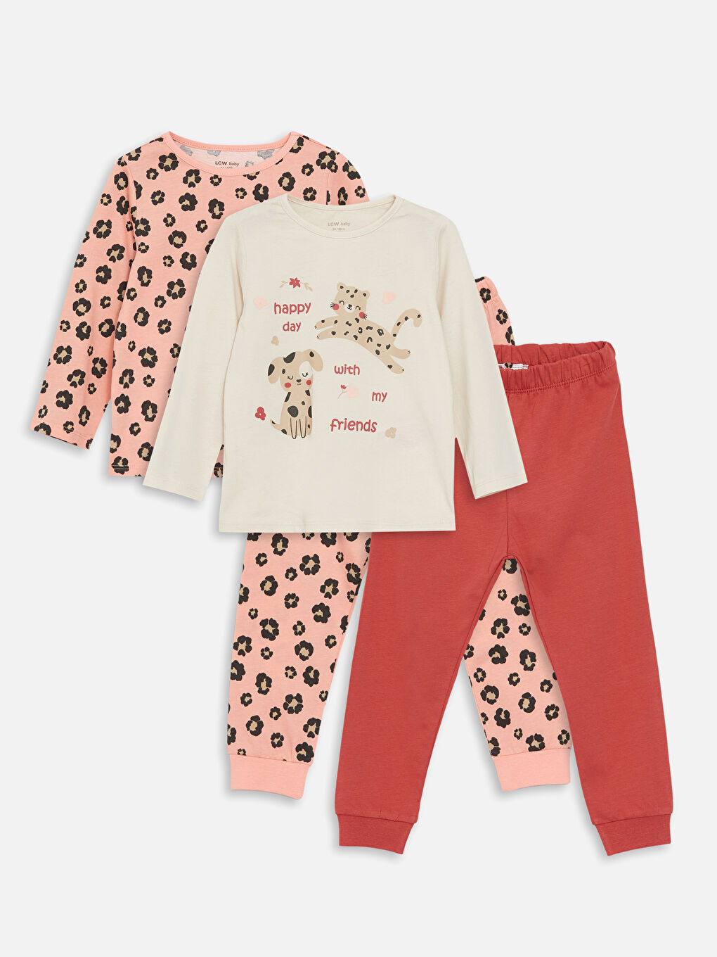 Crew Neck Long Sleeve Baby Girls' Pyjama Set 2 Pack