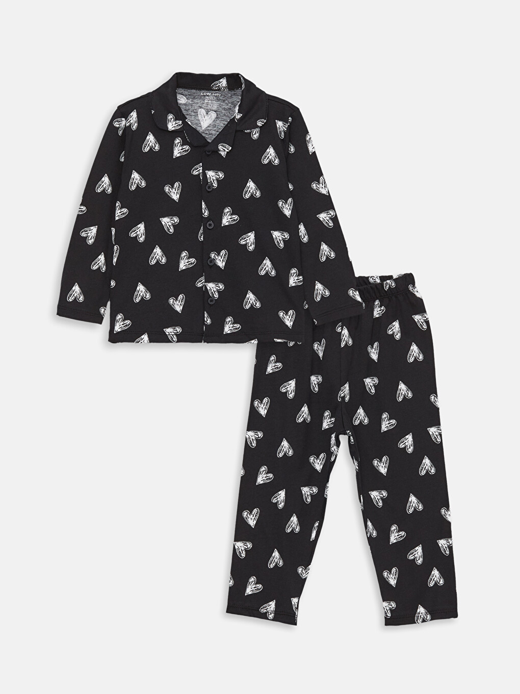 Polo Neck Long Sleeve Printed Baby Girl Pajama Set