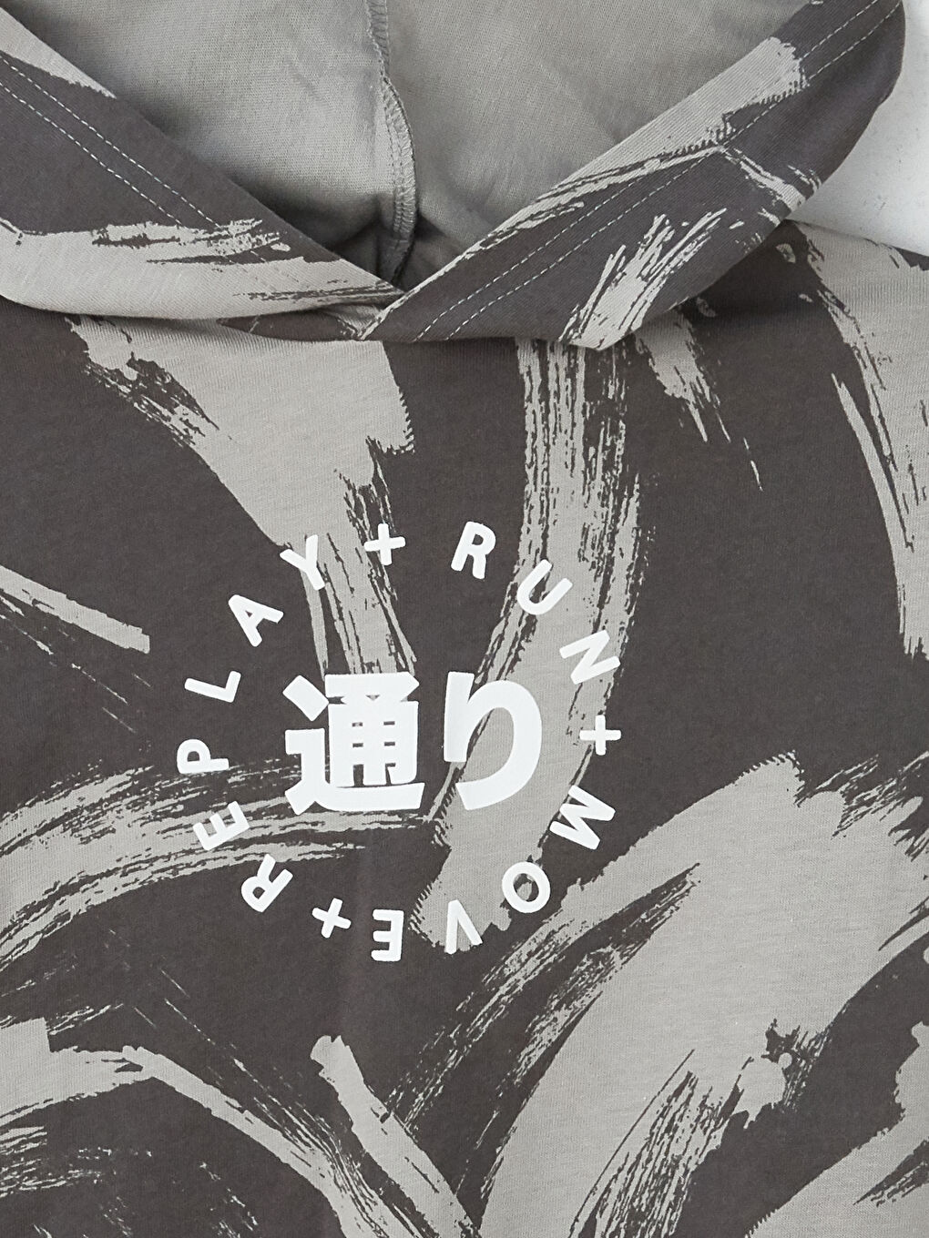 Gri Kapüşonlu Baskılı Uzun Kollu Erkek Çocuk Tişört-1