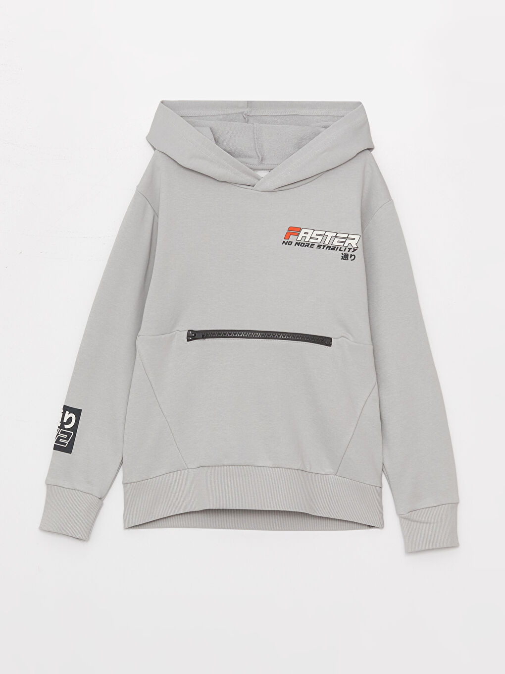 Gri Baskılı Uzun Kollu Erkek Çocuk Hoodie