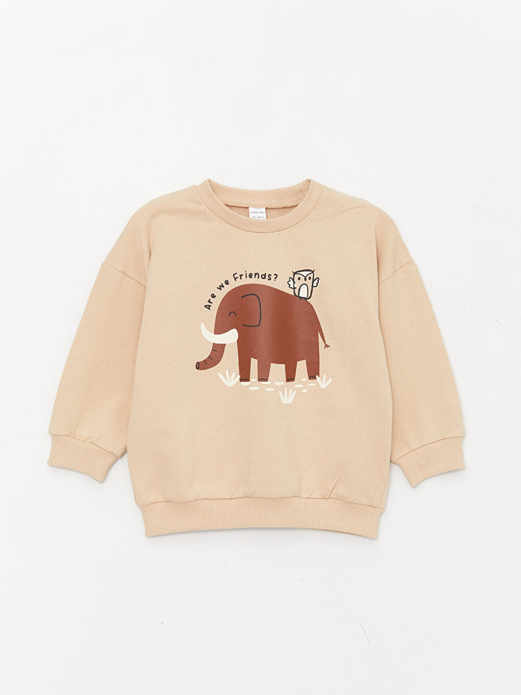 Bej Bisiklet Yaka Uzun Kollu Baskılı Erkek Bebek Sweatshirt 2'li-1