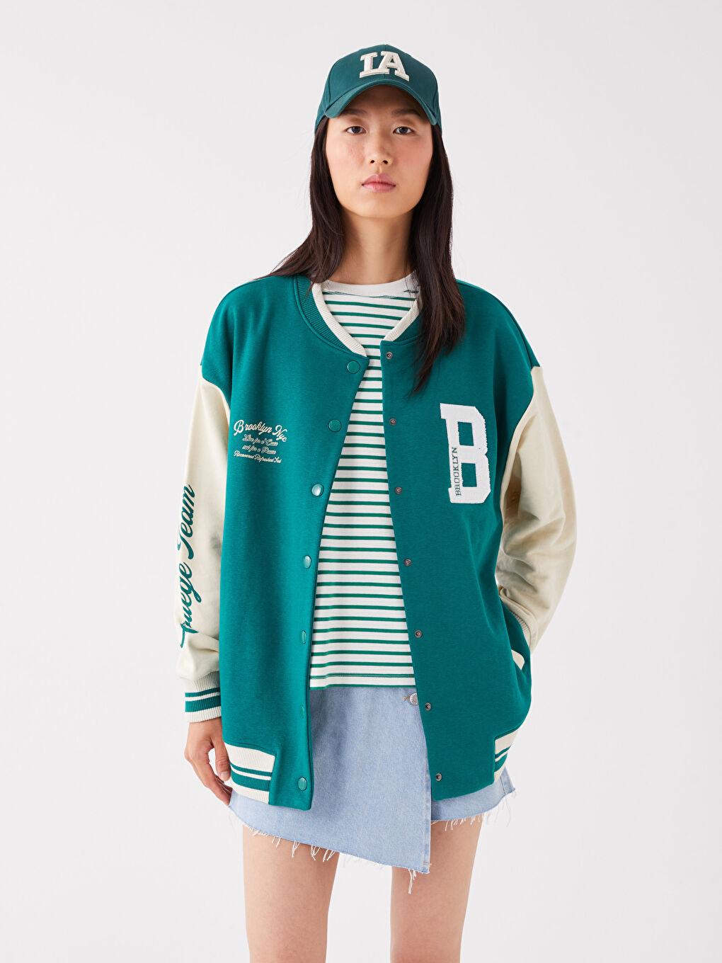 Printed Long Sleeve Women's College Jacket-3